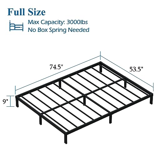 DiaOutro 9 Inch Full Size Bed Frame Heavy Duty Low Profile Metal Platform | Steel Slats Platform No Box Spring Needed Mattress Foundation, Easy Assembly, Noise Free - size: Full, style: 9 Inch