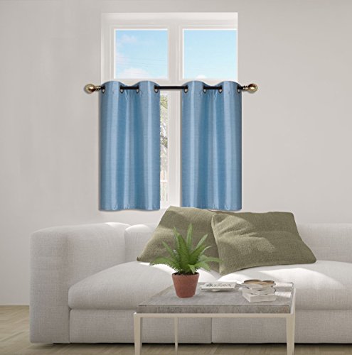 Elegant Home 2 Panels Tiers Grommets Small Window Treatment Curtain Faux Silk Insulated Blackout Drape Short Panel 28" W X 36" L Each for Kitchen Bathroom or Any Small Window # D24 (Light Blue) - color: Light Blue