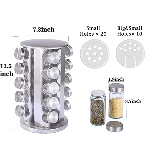 KALINCO Rotating Spice Rack Organizer, Revolving Spice Rack for Cabinet, Stainless Steel Spice Organizer with Jars(20-Jar) - size: 20-Jar Round
