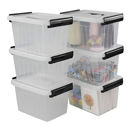 Small Plastic Storage Box, 6-Pack 3 Liter Storage Bins with Lid | Clear Organizer Containers for Pantry, Closet, Office, Crafts, Lightweight, Easy-Clean - size: 3 L