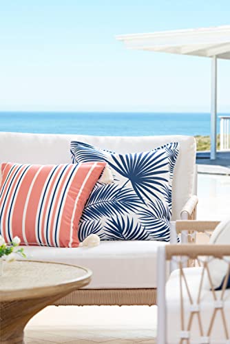 Hofdeco Premium Coastal Patio Indoor Outdoor Throw Pillow Cover Only, 18"x18" Water Resistant for Backyard, Couch, Coral Pink Navy Blue Stripe Tassel - color: Coral Pink Striped 18"x18"