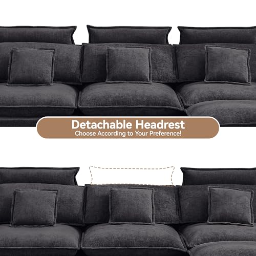 46''Cloud Sofa Chair with Detachable Headrest, Oversized Upholstered Arm Accent Chair with Ottoman, Modern Chenille Reading Lounge Comfy Armchair for Living Room,Bedroom, Dark Grey - color: Dark Grey, size: Oversized Chair with Ottoman