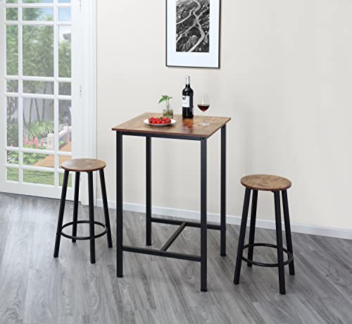 Finnhomy Bar Table Set, 23.6" Pub Table High Top Table, Square Bar Height Table, Bar Table with Stools, Kitchen Table Set for 2, Dining Table Set, Breakfast for Kitchen, Living Room, Rustic Brown - color: Rustic Brown, size: Bar Table+2Stools