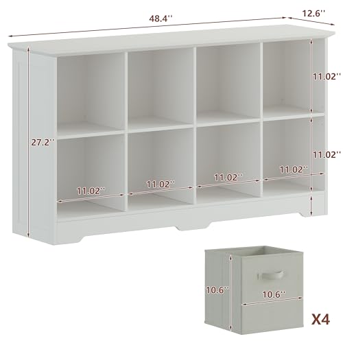 VORONOI 8 Cube Storage Organizer with 4 Fabric Drawers and Removable Shelves — Modular Cube Bookshelf for Bedroom, Living Room, or Home Office, Short Cube Bookcase for Toys, Decor,White - color: White, size: 8-Cube