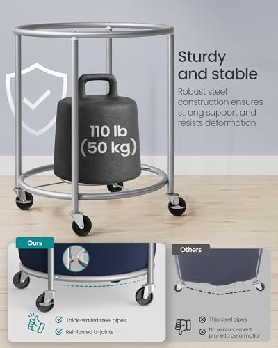 SONGMICS Laundry Basket, Rolling Steel Frame with 2 Locking Wheels, 190 L | Heavy-Duty Laundry Hamper Cart with Removable Bag, Charcoal Blue and Metallic Silver, URLS001Q01 - color: Charcoal Blue + Metallic Silver, size: 190 L (1-Section)