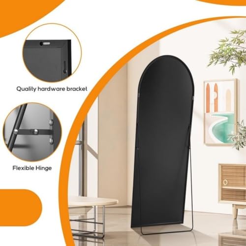 64 x 21 Inch Arched Full-Length Floor Mirror, Black Freestanding Full Body Mirror with Metal Frame for Bedroom & Living Room Decor