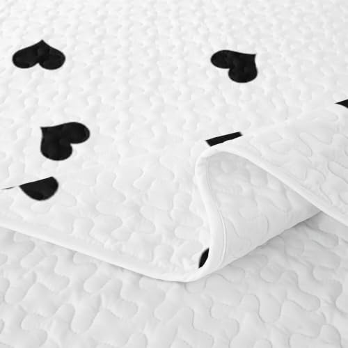 Sweet Heart Kids Quilt Set Full Size,Romantic Quilted Bedspread,Princess Style Quilted Coverlet with 2 Pillow Sham,Black White Bed Covers for All Season - color: Black White, size: Full