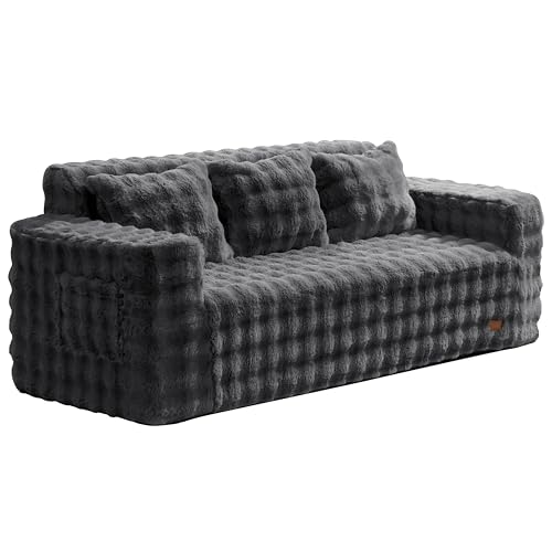 ZurNesfure Sofa Couch 3-Seater Boneless Sofa with Pillow Darkgrey,3-Seater | No Assembly Need, Modern Couch with deep seat and Washable Cover Cloud Sofa for Living Room Bedroom Apartment - color: Bubble Darkgrey, size: 3-seater