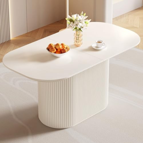 Guyii 63" Cream White Dining Table for 6 People Oval Kichen Table Modern Dining Room Table for 6 Island for Dining Room Restaurant Breakfast Nook - size: 62.99“