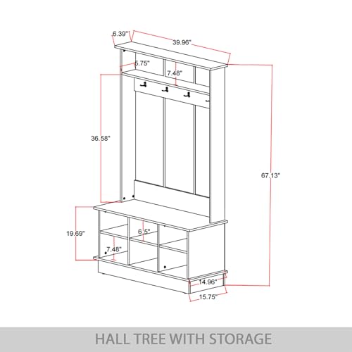 Entryway Hall Tree with Bench and 6 Storage Cubbies, Light Grey - color: Light Gray