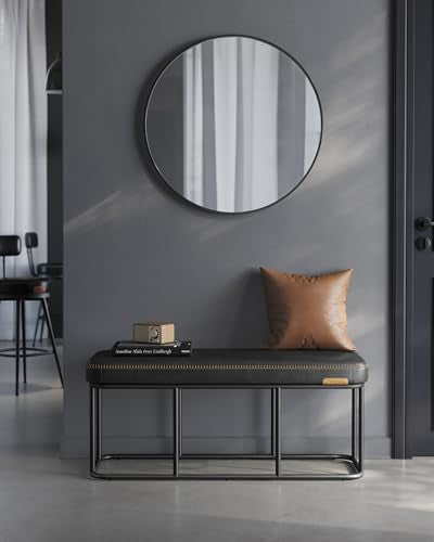 VASAGLE Storage Ottoman Bench for Entryway, PU Leather, Loads 660 lb | Ottoman Bench, Transitional, with Stitching, Bedroom, Living Room, Ink Black, EKHO Collection ULOM085B01 - color: Ink Black, style: Steel Frame Bench