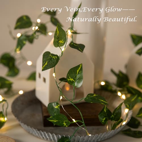 Vine with Fairy Lights, 33ft 100 LEDs Vine Lights Pothos Battery Operated Indoor String Lights, Artifical Garland Leaf Fairy Light Wall Wedding Garden Dorm Bedroom Decor - color: Pothos, size: 1pack-100LED