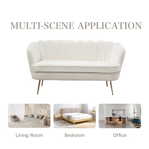 Chifee & Vingol Upholstered Small Loveseat for Small Space with Golden Legs,Ivory - color: Boucle-ivory