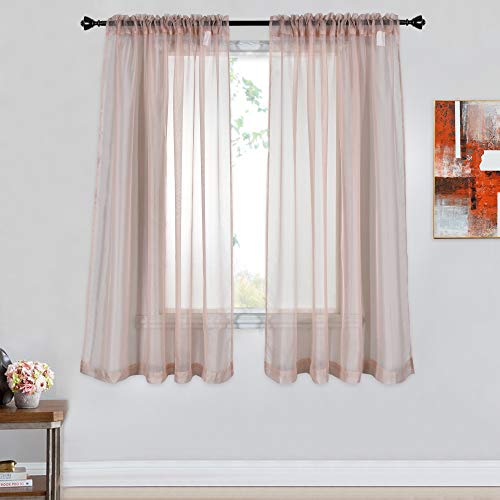 2 Panels Solid Color Blush Pink Sheer Curtains Elegant Rod Pocket Window Voile Panels Drapes for Bedroom Living Room (52X63 Inches) - color: Blush, size: 52"W x 63"L (Pack of 2)