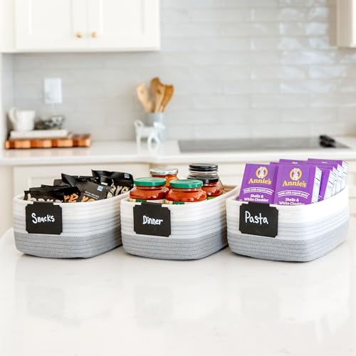 NaturalCozy 11.8"x8"x4.5” Rectangle Storage Baskets for Shelves 3 Pack | Cotton Rope Woven Small Baskets for Organizing | Small Storage Bins for Nursery, Bathroom, Closet, Shelf, Decorative, Gift - color: 3-Tone Gray, size: 11.8" x 8" x 4.5"