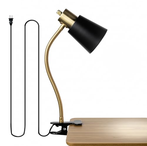 Desk lamp Eye-Caring Table Lamps, 360°Rotation Gooseneck Clip on Lamp Reading Light, Portable Reading Book Light, Clamp Light, Study Desk Lamps for Bedroom and Office Home Lighting (Black and Gold) - color: Black and Gold
