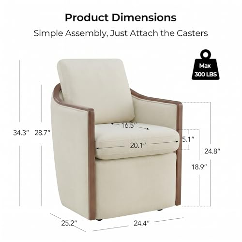CHITA Upholstered Dining Chairs Set of 4 with Hidden Casters, Cream | Fully Assembled Modern Dining Chair with Backrest & Wood Armrest, Chenille Barrel Chairs for Dining Room, Kitchen Chairs - color: Cream, size: set of 4
