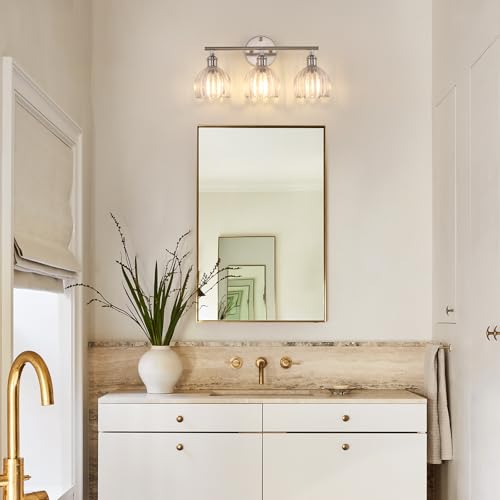 Shenmoyl Bathroom Light Fixtures, 3-Light Vanity wall Light Over Mirror with Clear Tulip Glass Shade for Bedroom Living Room (Bulb Not Included), Satin Nickel - color: Nickel Base-Clear, size: 3-light