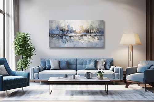 VHMING Abstract Wall Art Wall Decor Blue and Gray White Modern Canvas Wall Paintings Abstract Artwork for Living Room Bedroom Bathroom Office Home Decor Can Be Hung Directly 29"x 58" - color: Blue, size: 58"L x 29"W