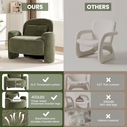 Accent Chair for Living Room, Modern Chenille Fabric Lounge Reading Sofa Chair with Lumbar Pillow, Upholstered Arm Chairs for Bedroom, Office, Green - color: Green