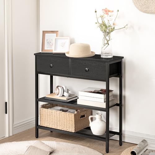 HOOBRO 29.5" Narrow Console Table with 2 Fabric Drawers, Sofa Table, Small Entryway Table with 3-Tier Storage Shelves, Behind Couch Table, for Living Room, Hallway, Black BB72XG01 - color: Black