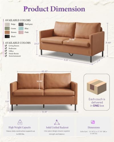 TYBOATLE Brown Faux Leather Small Couch Loveseat, 2-Seater for Living Room | Love Seat, Mini Couch, Small Sofa, Modern Upholstered Design, Bedroom, Dorm, Apartment, Office, Compact Spaces - color: Brown