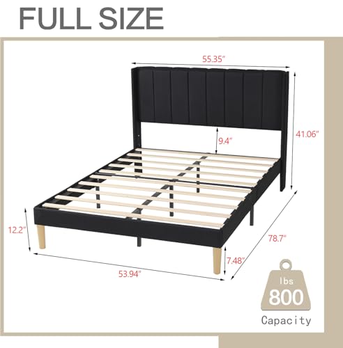 AGARTT Upholstered Platform Bed Frame Full Size, Black Linen | Headboard and Footboard/Wooden Slats Support/No Box Spring Needed/Easy Assembly - color: Black Linen, size: Full