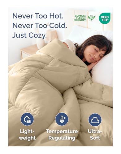 Comforter Queen Size - Down Alternative Duvet Insert - Beige, 88" x 88" | Soft & Comfy, Quilted White Comforter with Corner Tabs, Box Stitched Down Alternative Bedding for Men, Women, Kids & Teens - color: 06 - Beige, size: Queen (88" x 88")