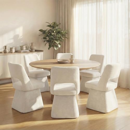 VKNOW Upholstered Swivel Dining Chair with Curved Open Back | Modern Dining Room Chairs with Chenille Fabric, Space-saving, Easy Assembly, for Dining Room, Living Room, Bedroom, Beige - color: Beige