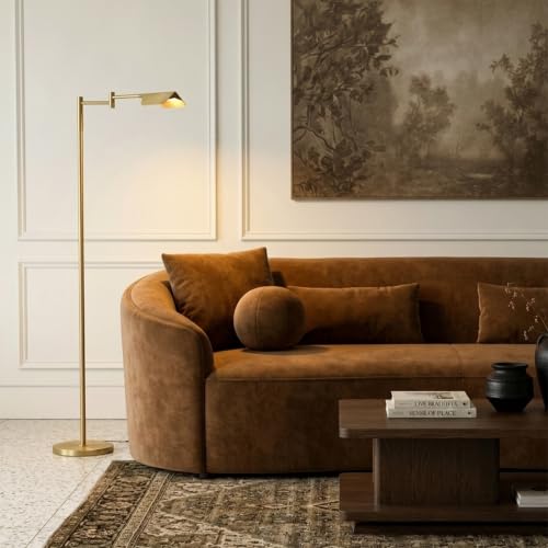 Brightech Leaf Pharmacy LED Reading Lamp, Dimmable Floor Lamp with Easy Rotation over Chair or Desk for Living Rooms & Offices, Adjustable Standing Tall Lamp, For Sewing & Crafts, Antique Brass (Gold) - color: Gold