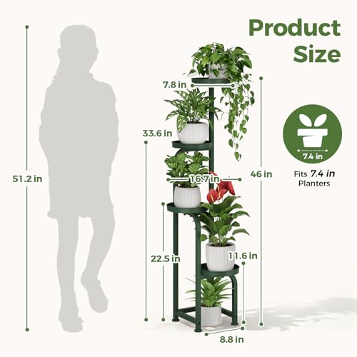 Bamworld Corner Plant Stand Indoor Outdoor Tall Metal Flower Pot Stands | 4 Tier Dark Green Plant Shelf for Multiple Plants Plant Table for Patio Garden Balcony Living Room Bedroom(Patent Design) - color: Dark Green, style: Spiral 4Tier