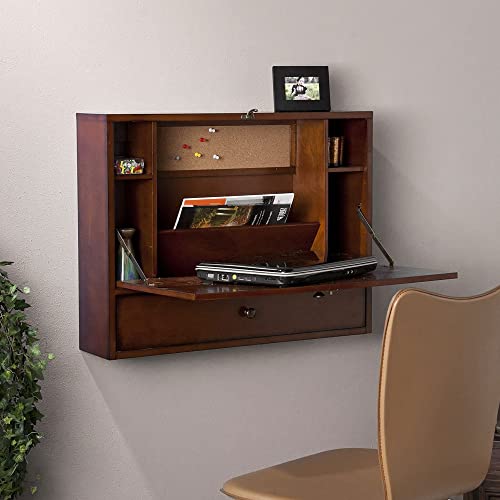 SEI Furniture Benwick Wall Mount Laptop Desk - Brown Mahogany (L x W x H): 26 x 6 x 20 inches - color: Mahogany