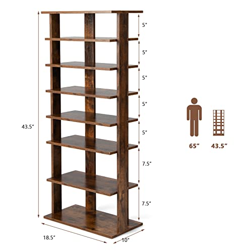 Tangkula 8-Tier Vertical Shoe Rack, Space-Saving Corner Shoe Organizer for 14 Pairs, Narrow Shoe Storage for Entryway, Front Door, or Closet - color: Rustic Brown, size: 10" x 18.5" x 43.5"