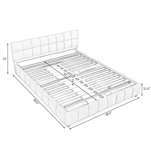 Upholstered Platform Bed with Storage Drawers, Chenille Fabric Low Profile Bed Frame with Soft Headboard, Sturdy Wood Slats, Easy Assembly, No Box Spring Needed (Dark Gray, Queen (U.S. Standard)) - color: Dark Gray, size: Queen (U.S. Standard)