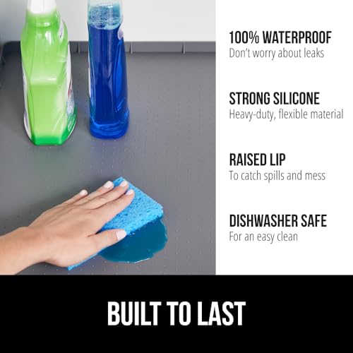 GORILLA GRIP Waterproof Silicone Under Sink Mat with Raised Lip for Kitchen and Bathroom, 34 x 22 in, Cabinet Shelf Liner Stay in Place Mats Dishwasher Safe Drawer Liner, Organizer Tray, Gray - color: Gray, size: 34"w X 22"l