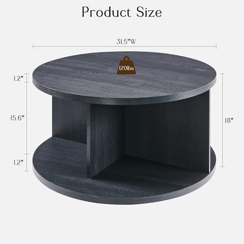 32" Modern Round Coffee Table, for Living Room, Black | Wood Circle Center Table, 4 Open Storage Cubbies, Cross Support Structure, Small Cocktail Table for Apartment - color: Black