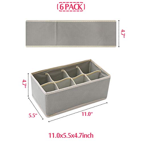 DIOMMELL Set of 6 Foldable Cloth Storage Box Closet Dresser Drawer Organizer Fabric Baskets Bins Containers Divider for Clothes Underwear Socks Lingerie Clothing, Grey 00-0600 - color: Light Grey