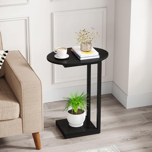 Hosfais Small Side Table End Table, C-Shaped Wood Coffee Table TV Tray for Eating Couch Tables for Small Space, Living Room, Bedroom, Couch (Black 2 Pack) - color: Black, size: Oval 2 Pcs