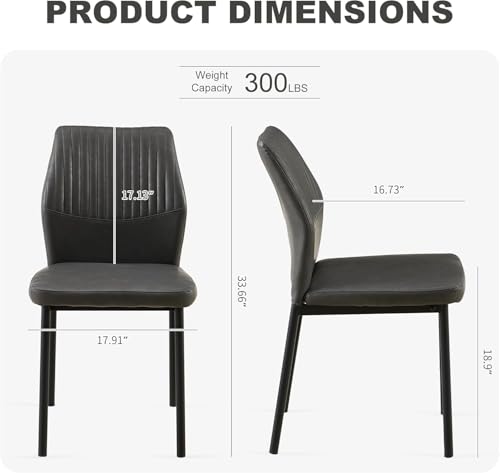Dining Chairs Set of 2, PU Leather Dining Room Chairs, Comfortable Upholstered Kitchen Chair with Black Metal Legs for Living Room, Dining Room, Dark Grey - color: Dark Grey, size: 2 Chairs