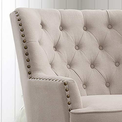 Rosevera Accent Chair with Ottoman Set - Mid-Century Modern Upholstered Armchair for Living Room or Bedroom - Comfy Reading Chair with Footrest, Small Accent Chair - Beige - color: Velvet Natural With Ottoman
