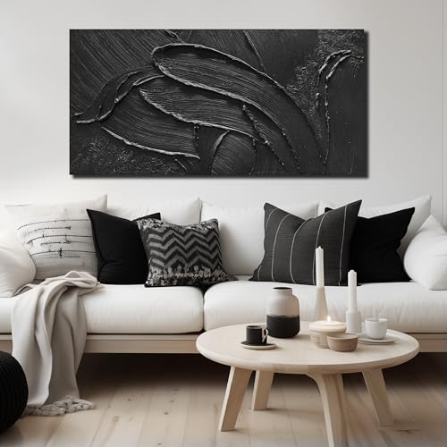 3D Hand Painted Abstract Canvas Wall Art Black Art Wall Decor | Wall Art for Office For Office,Minimalist Picture For Living Room, Home Office Dining Room Decoration 24 x 48 Inch - color: Black, size: 48"L x 24"W Painting