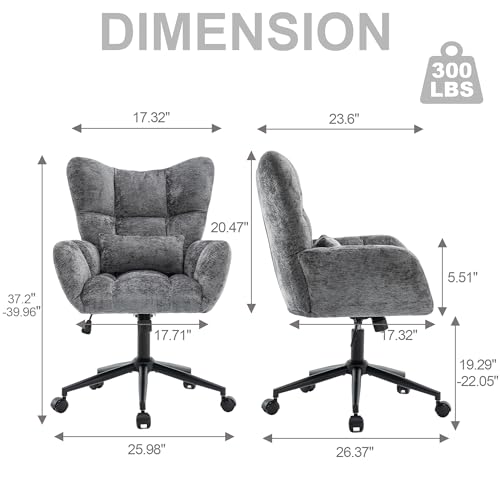 Home Office Desk Chair, Modern Tufted Chenille Vanity Chair, Adjustable Upholstered Swivel Computer Chairs for Bedroom, Living Room,Grey - color: Grey