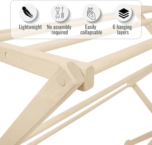 Premium American Maple Clothes Drying Rack - Handcrafted in Pennsylvania - Solid Wood Construction, Collapsible, Eco-Friendly Laundry Solution (X-Large) - color: X-large | Flat Top