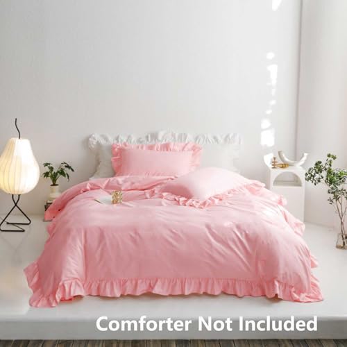 Faincy Pink Ruffle Duvet Cover Full Size, Ruffled Soft Microfiber Comforter Covers Set with Zipper - 3PC 80 X 90 Lightweight, Farmhouse Bedding Vintage Shabby Chic Rustic Bedroom Style for Women Men - color: Pink Ruffle (Only Cover), size: Full