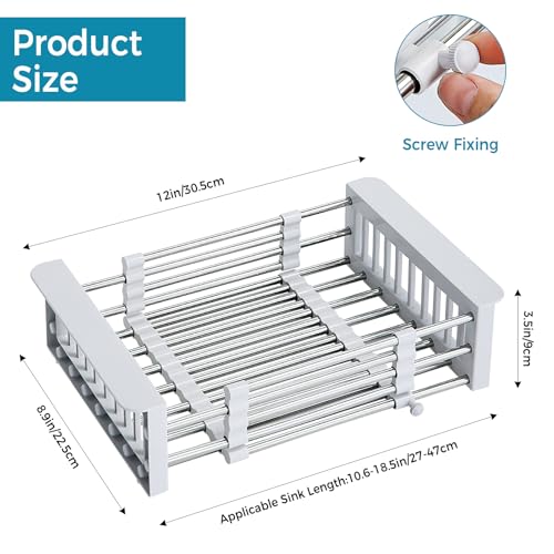 COVRA Over Sink Dish Drying Rack, Stainless Steel Drainer for 10.6"-18.5" Sinks (Square Sinks ONLY), Kitchen Countertop Organizer for Dishes, Vegetables, and Fruits(Gray) - color: Gray