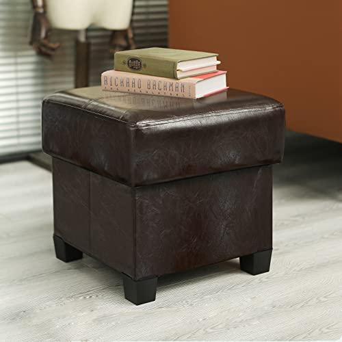 GLAXYFUR Square Storage Ottoman, Cube Ottoman with Legs, Leather Foot Stool | Footrest, PU Leather Ottoman with Storage, Upholstered Folding Bench for Living Room, Bedroom, Brown - color: 15.7" Brown