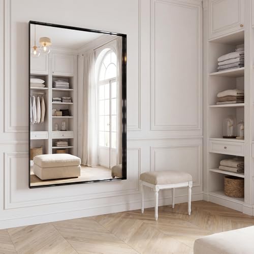 60x36 Black Bathroom Mirrors for Over Sink, Wall Mounted Bathroom Vanity Mirror, HD Distortion-Free Tempered Glass, Anti-Rust Brushed Matte Aluminum Alloy Frame, Horizontal or Vertical Hanging - size: 60"L x 36"W