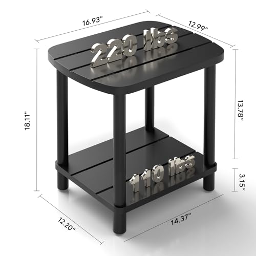 Outdoor Side Table with 2-Tier, Bamboo Small Patio Adirondack Oval Tables | Black,Easy Assembly,Easy Maintenance,Weather Resistant,Indoor,Outdoor,Patio,Pool,Porch - color: Black, size: Oval Table