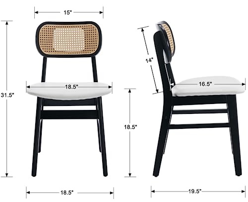 EALSON Rattan Dining Chairs Set of 2 Curved Back Farmhouse Dining Room Chairs Mid Century Modern Wood Kitchen Chairs Leather Upholstered Armless Side Chairs for Dining Room/Kitchen, White - color: Pu White, size: 2PCS