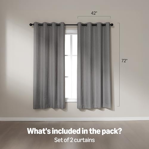 Amazon Basics Faux Linen Blackout Curtains for Bedroom and Living Room, 2-Piece Set with Grommets, 42" W x 72" L, Grey - color: Grey, size: 42"W x 72"L (Pack of 2)